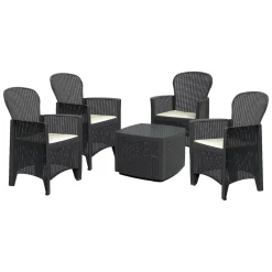 Set salotto giardino 4 posti e 1 tavolo effetto rattan antracite - Sulzano