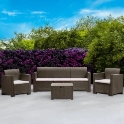 Set salotto giardino 5 posti e 1 tavolo effetto rattan tortora - Admiral