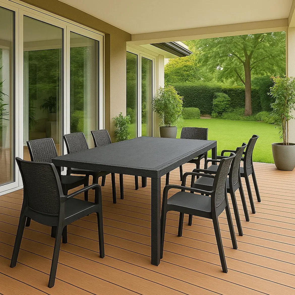 Set salotto giardino 8 posti e 1 tavolo allungabile antracite - Arret