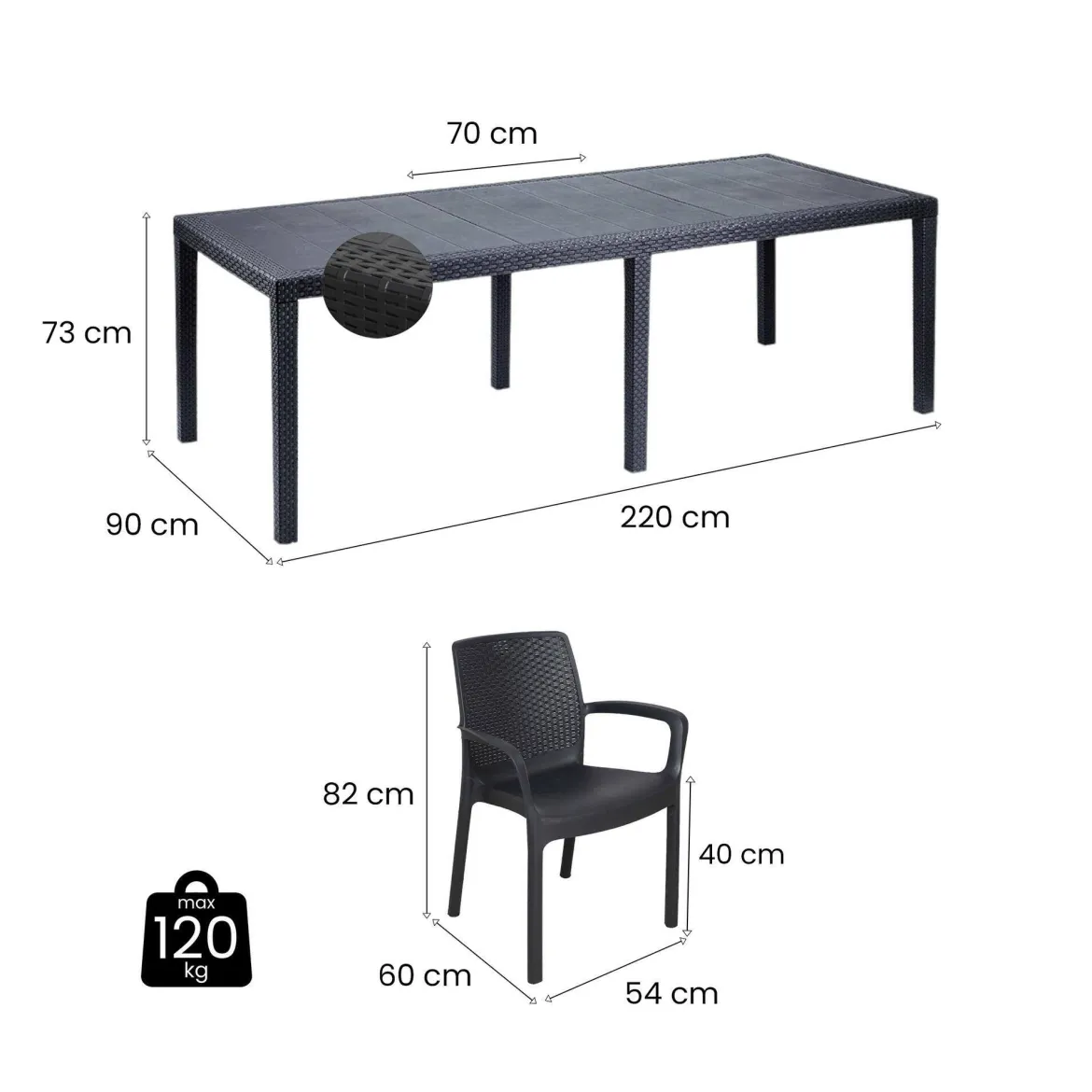 Set salotto giardino 8 posti e 1 tavolo allungabile antracite - Arret