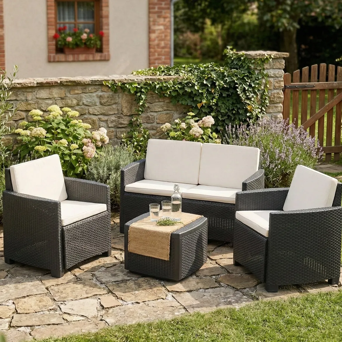 Set salotto terrazza con tavolino contenitore antracite - Bacco