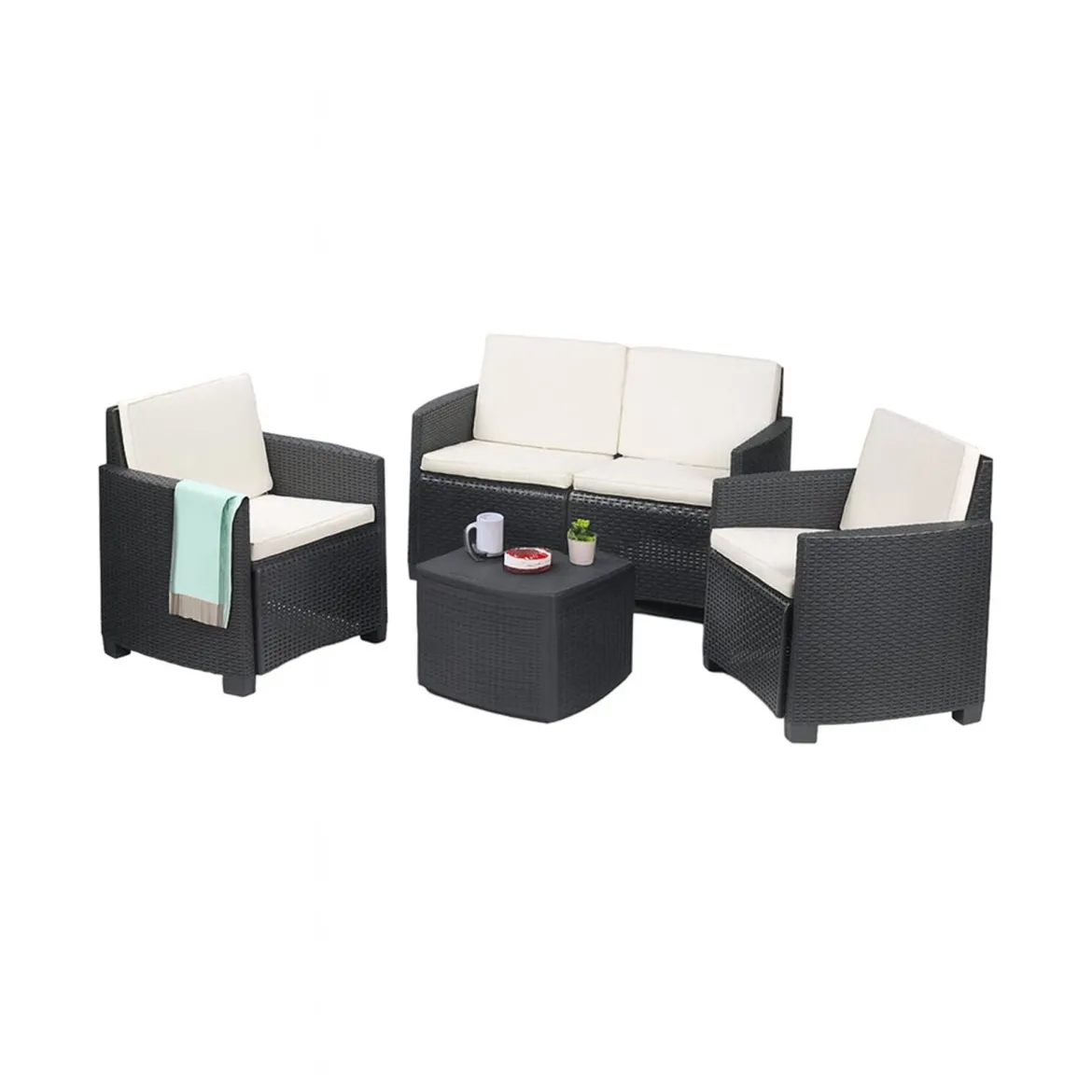 Set salotto terrazza con tavolino contenitore antracite - Bacco