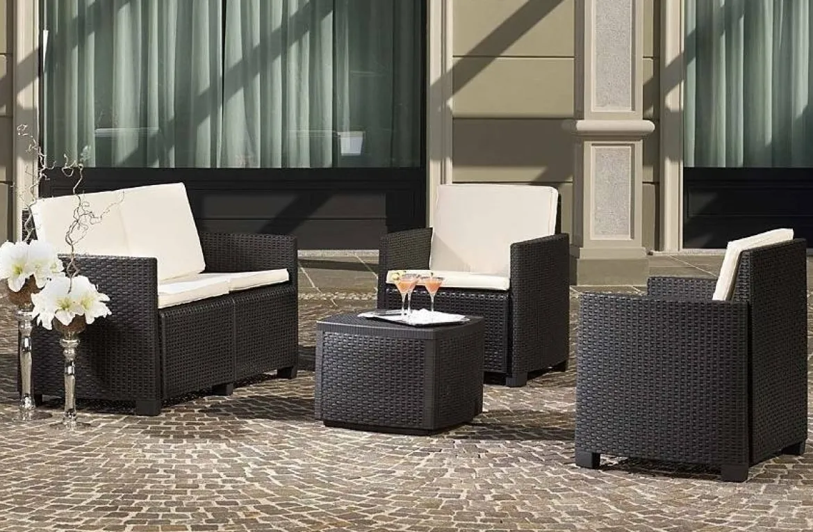 Set salotto terrazza con tavolino contenitore antracite - Bacco