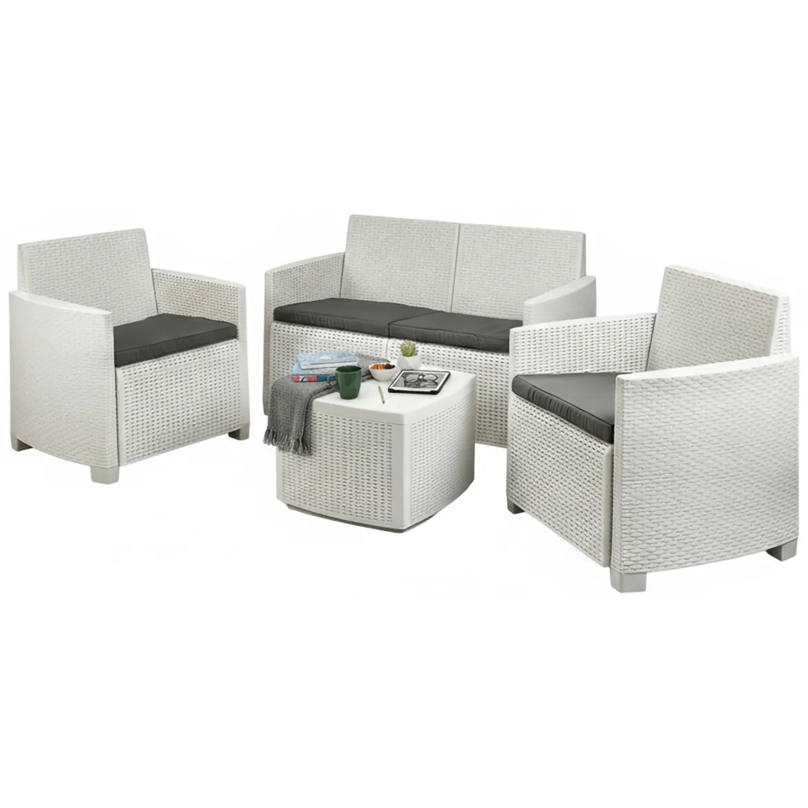 Set salotto terrazza con tavolino contenitore bianco - Bacco
