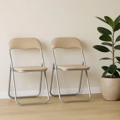 Set 2 sedie pieghevoli imbottite beige struttura in metallo - Antenore
