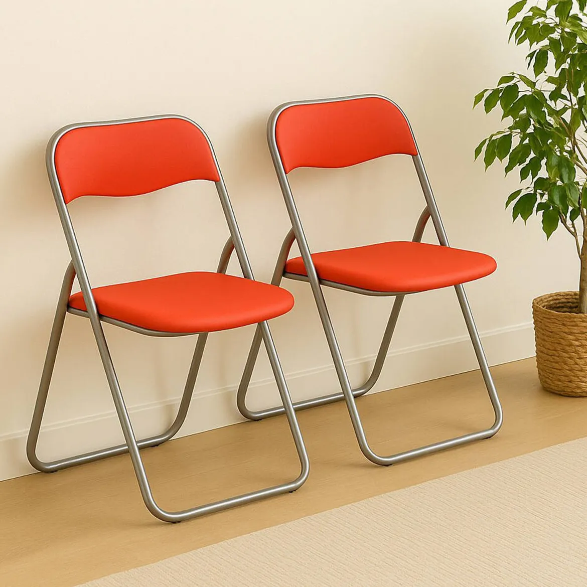 Set 4 sedie pieghevoli imbottite beige struttura in metallo - Antenore