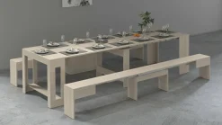 Set tavolo allungabile e 2 panche allungabili effetto legno 12 posti - Auditore