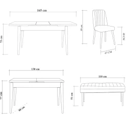 Set tavolo allungabile 8 posti 2 sedie e 1 panca in legno - Padru