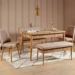 Set tavolo allungabile 8 posti 2 sedie e 2 panche in legno - Padru
