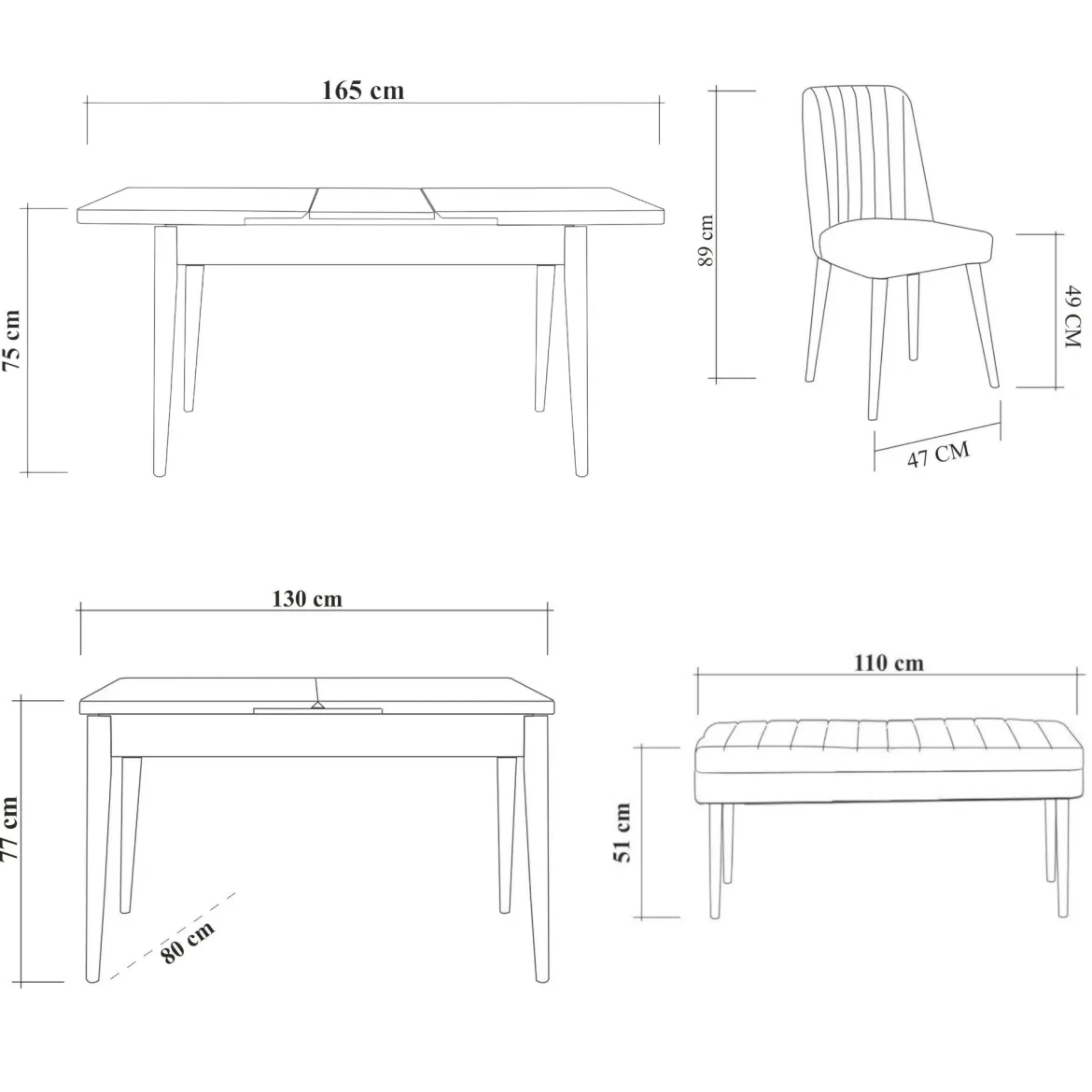 Set tavolo allungabile 8 posti 2 sedie e 2 panche in legno - Padru