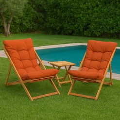 Set Tavolo e Sedie Arancione 2 Posti Dimensione Tavolo 40x40h40 cm, Dimensione Seduta 59x44h90 cm - Leni