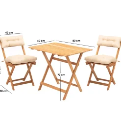 Set Tavolo e Sedie Bianco Crema 2 Posti Dimensione Seduta 40x30h81 cm, Dimensione Tavolo 80x60h72 cm - Nazzano