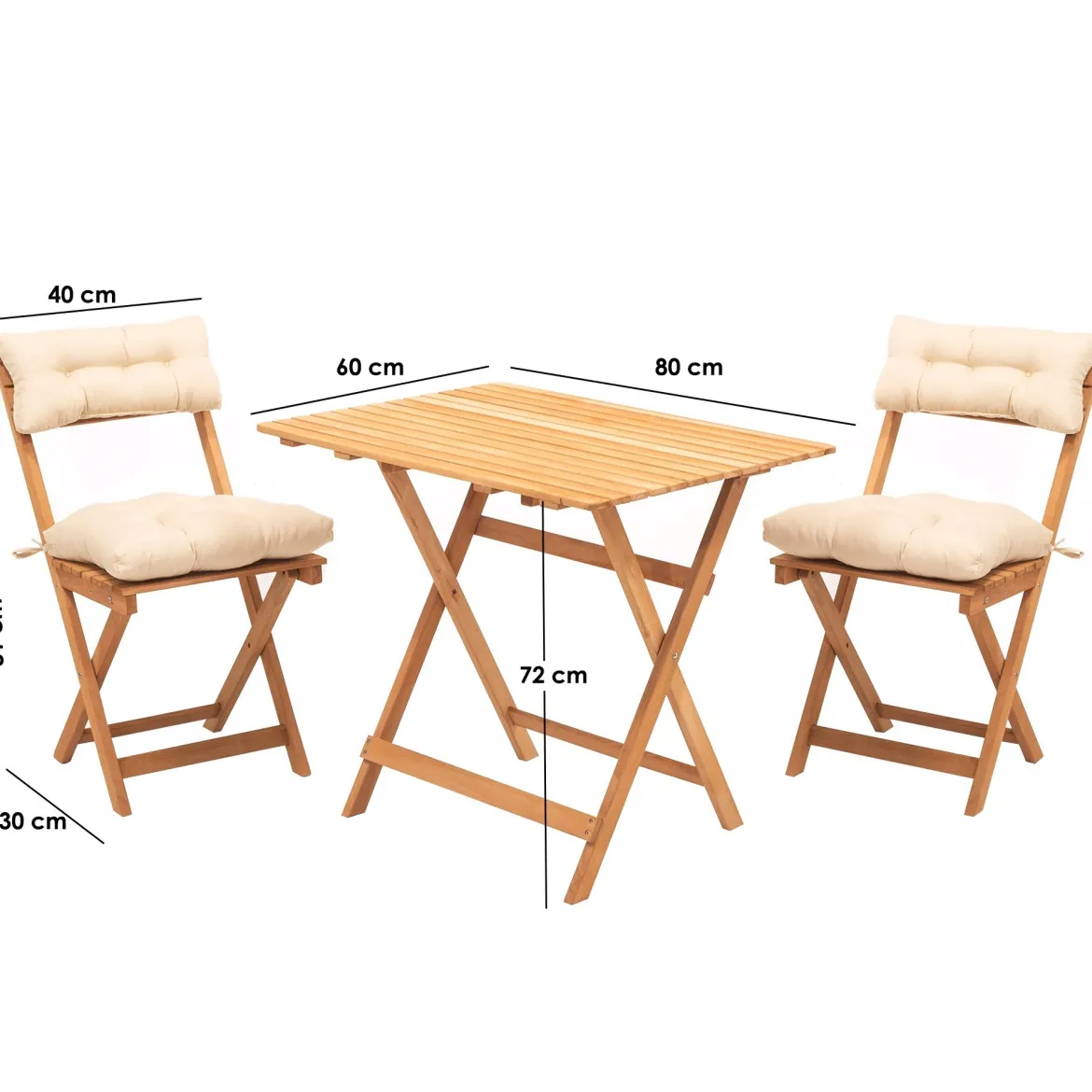 Set Tavolo e Sedie Bianco Crema 2 Posti Dimensione Seduta 40x30h81 cm, Dimensione Tavolo 80x60h72 cm - Nazzano