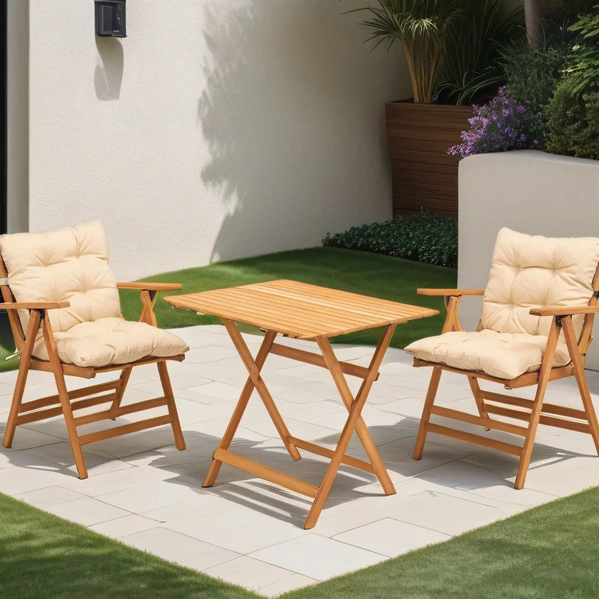 Set Tavolo e Sedie Bianco Crema 2 Posti Dimensione Seduta 46x43h89 cm, Dimensione Tavolo 80x60h74 cm - Roana