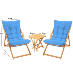 Set Tavolo e Sedie blu 2 Posti Dimensione Tavolo 40x40h40 cm, Dimensione Seduta 66x48h111 cm - Biagio