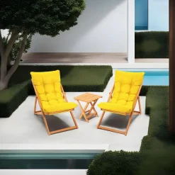Set Tavolo e Sedie Giallo 2 Posti Dimensione Tavolo 40x40h40 cm, Dimensione Seduta 59x44h90 cm - Leni