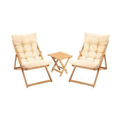 Set Tavolo e Sedie Marrone Bianco Crema 2 Posti Dimensione Seduta 59x44h90 cm, Dimensione Tavolo 40x40h40 cm - Leni