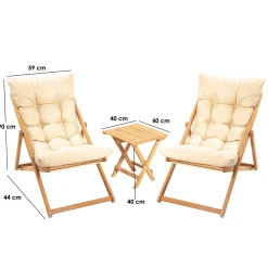 Set Tavolo e Sedie Marrone Bianco Crema 2 Posti Dimensione Seduta 59x44h90 cm, Dimensione Tavolo 40x40h40 cm - Leni