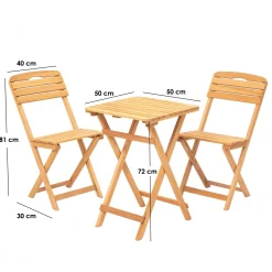 Set Tavolo e Sedie Marrone 2 Posti Dimensione Tavolo 50x50h72 cm, Dimensione Seduta 40x30h81 cm - Isso