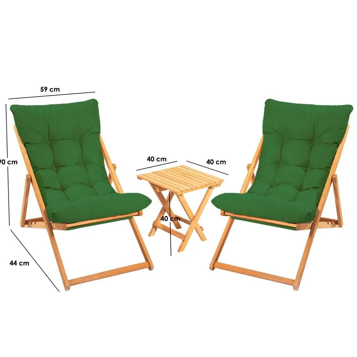 Set Tavolo e Sedie Verde 2 Posti Dimensione Tavolo 40x40h40 cm, Dimensione Seduta 59x44h90 cm - Leni