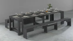 Set tavolo pranzo estensibile e 2 panche estensibili ardesia 12 posti - Auditore