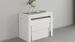 Set tavolo soggiorno estensibile e 2 panche estensibili bianco 12 posti - Auditore