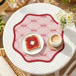 Set 2 Tovagliette/Sottopiatti in Ecopelle Kalp, Rosso e Rosa 40x40 cm, Cerchi intrecciati, Lavabili e Antiscivolo, Indoor/Outdoor, Made in Italy