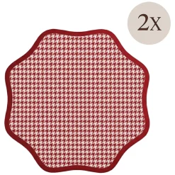 Set 2 Tovagliette/Sottopiatti in Ecopelle Tim, Rosso e Rosa 40x40 cm, Micro pied de poule, Lavabili e Antiscivolo, Indoor/Outdoor, Made in Italy