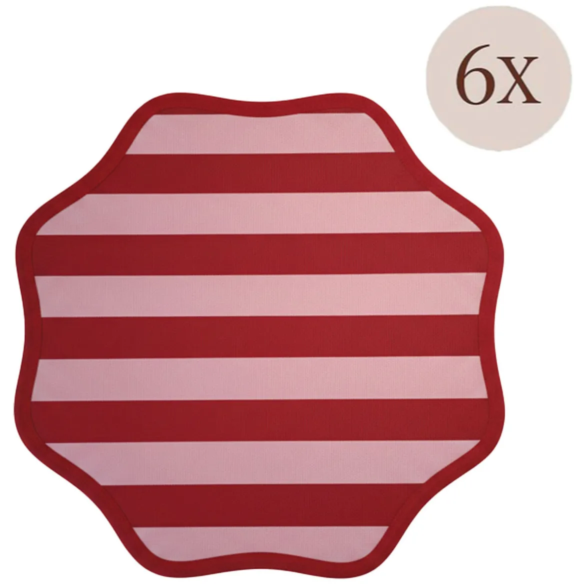 Set 6 Tovagliette/Sottopiatti in Ecopelle Hart, Rosso e Rosa 40x40 cm, Fantasia a righe, Lavabili e Antiscivolo, Indoor/Outdoor, Made in Italy