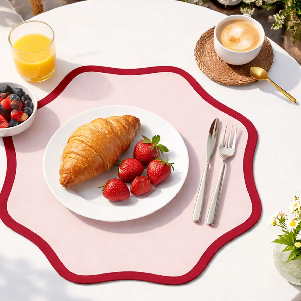 Set 6 Tovagliette/Sottopiatti in Ecopelle Hati, Rosso e Rosa 40x40 cm, Coppia bicolore, Lavabili e Antiscivolo, Indoor/Outdoor, Made in Italy