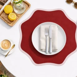 Set 6 Tovagliette/Sottopiatti in Ecopelle Hati, Rosso e Rosa 40x40 cm, Coppia bicolore, Lavabili e Antiscivolo, Indoor/Outdoor, Made in Italy
