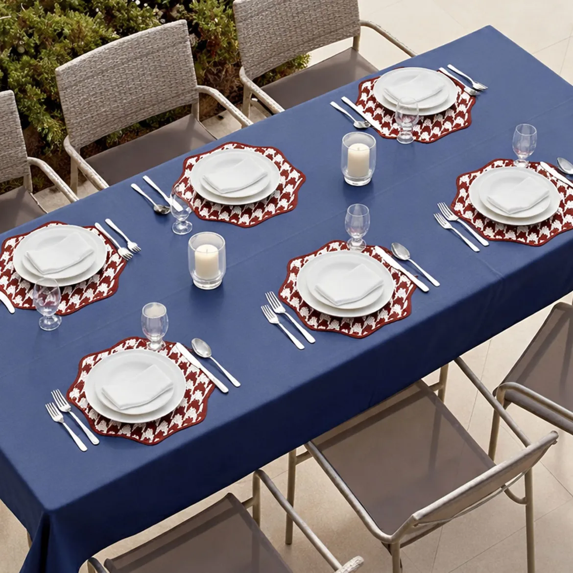 Set 6 Tovagliette/Sottopiatti in Ecopelle Serce, Rosso e Rosa 40x40 cm, Fantasia pied de poule, Lavabili e Antiscivolo, Indoor/Outdoor, Made in Italy