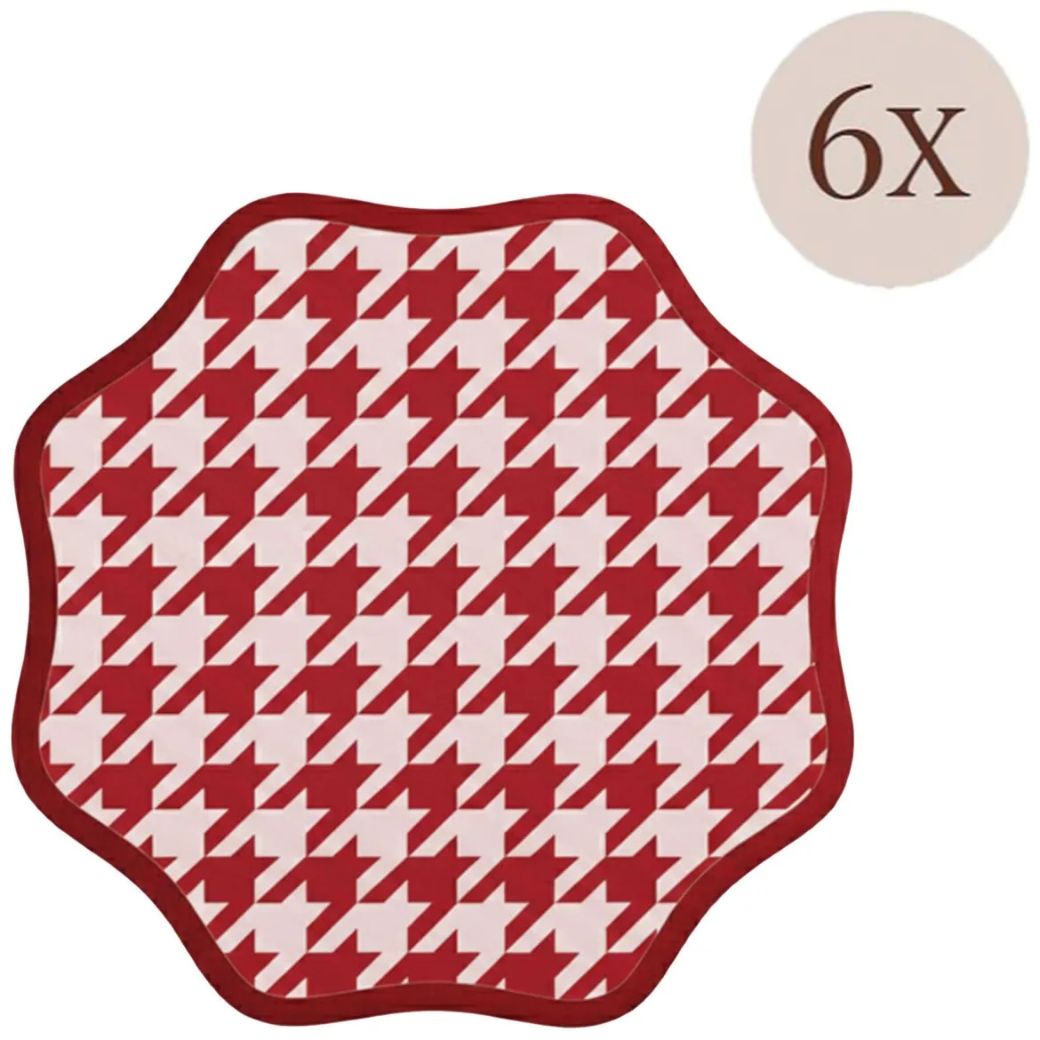Set 6 Tovagliette/Sottopiatti in Ecopelle Serce, Rosso e Rosa 40x40 cm, Fantasia pied de poule, Lavabili e Antiscivolo, Indoor/Outdoor, Made in Italy