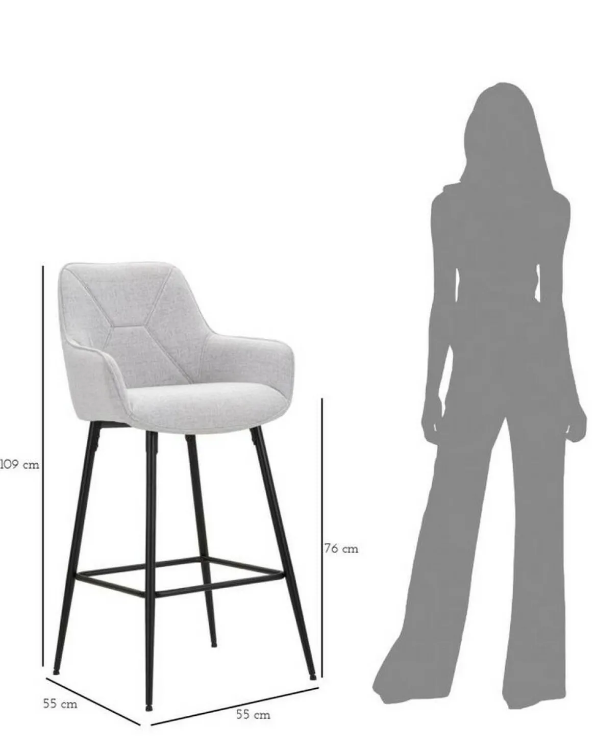Sgabello alto moderno con seduta imbottita 55x55x109h cm - Moore