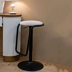 Sgabello Bianco Crema Nero Regolabile Imbottito 41x41x61h cm, Altezza Seduta Massima 83 cm - Jardin
