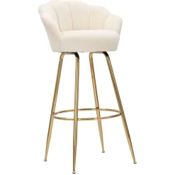 Sgabello Bianco Crema oro Imbottito Rivestimento in Velluto 55x53x110h cm, Altezza Seduta 85 cm - Tequis