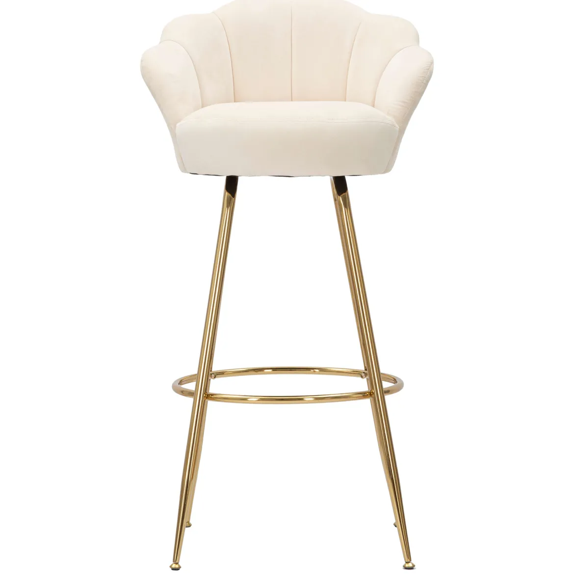 Sgabello Bianco Crema oro Imbottito Rivestimento in Velluto 55x53x110h cm, Altezza Seduta 85 cm - Tequis