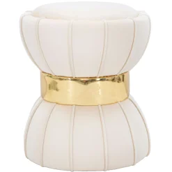 Sgabello Bianco Crema oro Rivestimento in Velluto Imbottito 40x40x44h cm, Sfumatura Colore Seduta Crema - Samaip