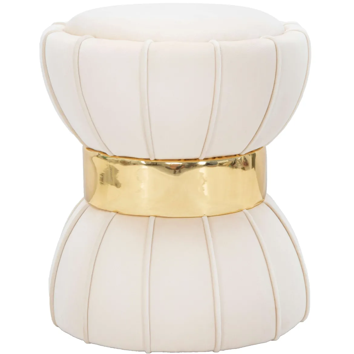 Sgabello Bianco Crema oro Rivestimento in Velluto Imbottito 40x40x44h cm, Sfumatura Colore Seduta Crema - Samaip