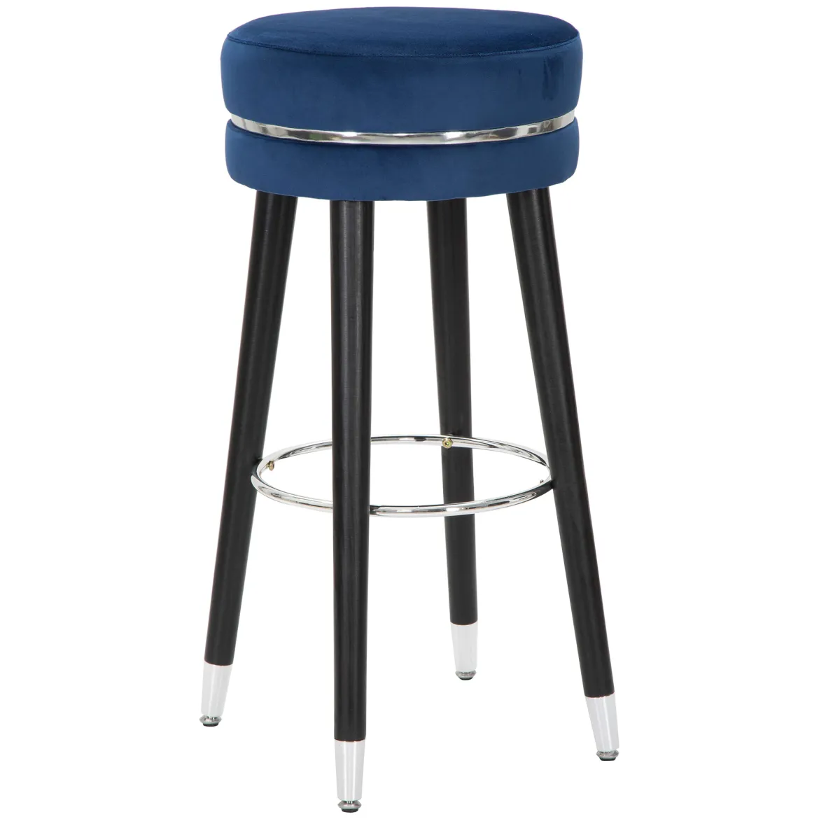 Sgabello blu Argento Rivestimento in Velluto Imbottito 35x35x74h cm, Colore Seduta blu - Bran
