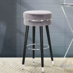 Sgabello Nero Imbottito Rivestimento in Velluto 35x35x74h cm, Materiale Struttura in Legno - Bran