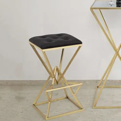 Sgabello Nero oro Imbottito Colore Struttura oro 40x40x75h cm, Materiale Struttura in Metallo - Datipa