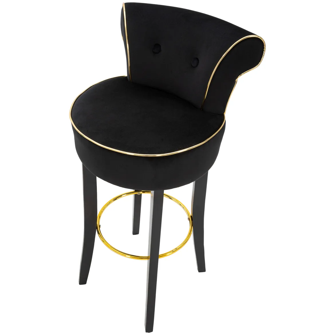 Sgabello Nero oro Imbottito Rivestimento in Velluto 46x48x96h cm, Materiale Struttura in Legno - Tupiza