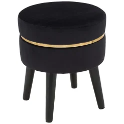 Sgabello Nero oro Rivestimento in Velluto Imbottito 35x35x41h cm, Colore Seduta Nero - Famamiri