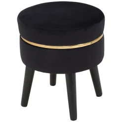 Sgabello Nero oro Rivestimento in Velluto Imbottito 35x35x41h cm, Colore Seduta Nero - Famamiri