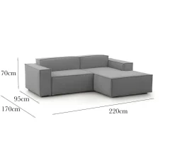 Sofa in legno e ferro rivestito in tessuto grigio 220x170x70h cm - Amuleto