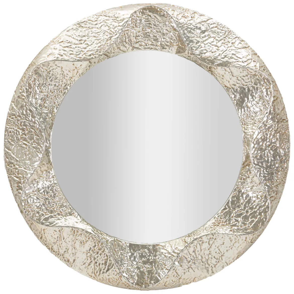 Specchio Argento Trasparente Cornice Effetto Materico Forma Ovale 104x104h cm, Tipologia a Parete - Dafateda