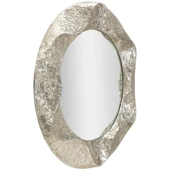 Specchio Argento Trasparente Cornice Effetto Materico Forma Ovale 104x104h cm, Tipologia a Parete - Dafateda