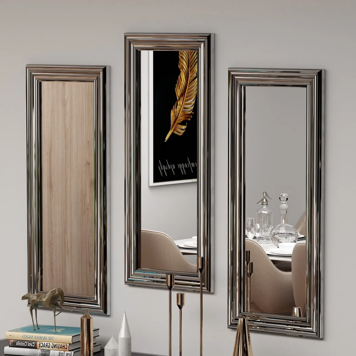 Specchio Argento Trasparente Modulabile set da 3 40x40h cm, Forma Rettangolare - Ortona