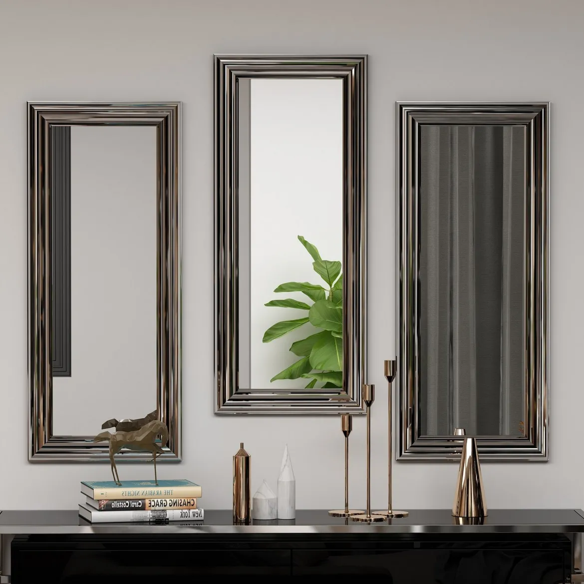 Specchio Argento Trasparente Modulabile set da 3 40x40h cm, Forma Rettangolare - Ortona